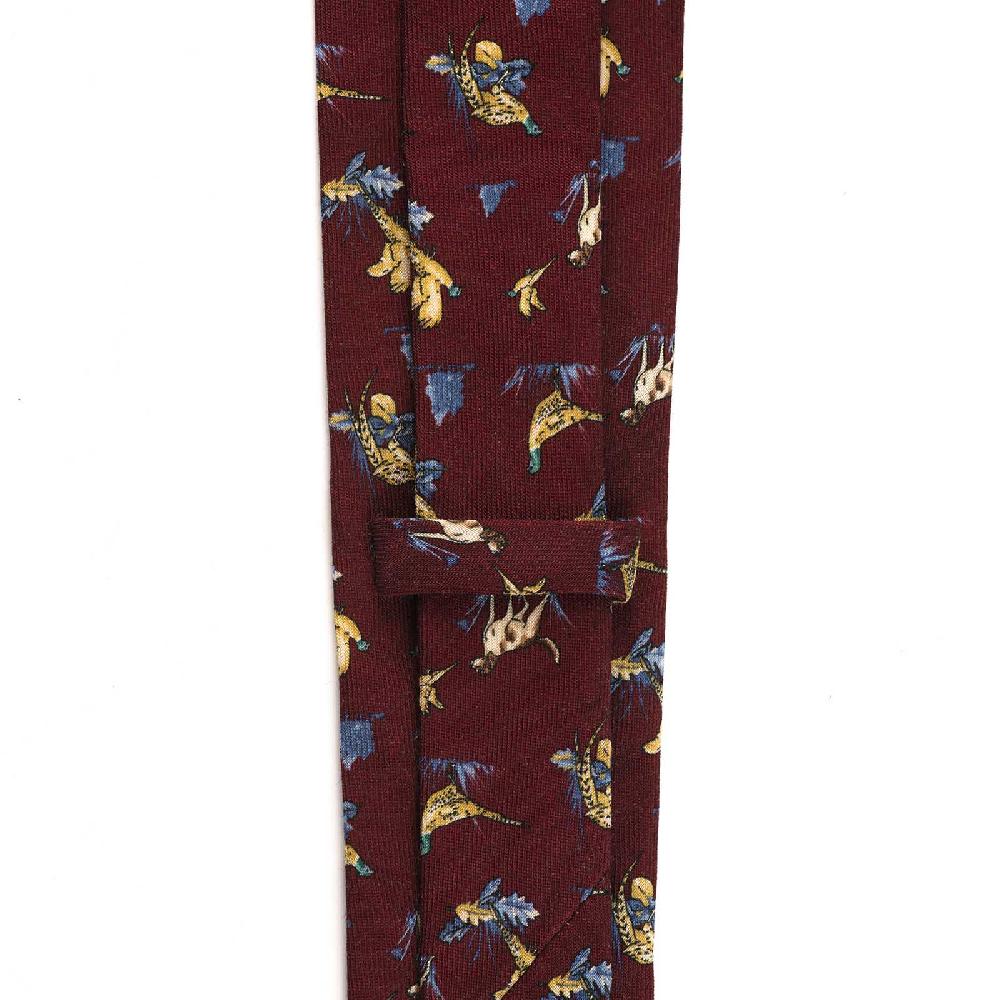 Rubinacci Cravatta in twill di lana bordeaux con stampa cane Rilascio limitato