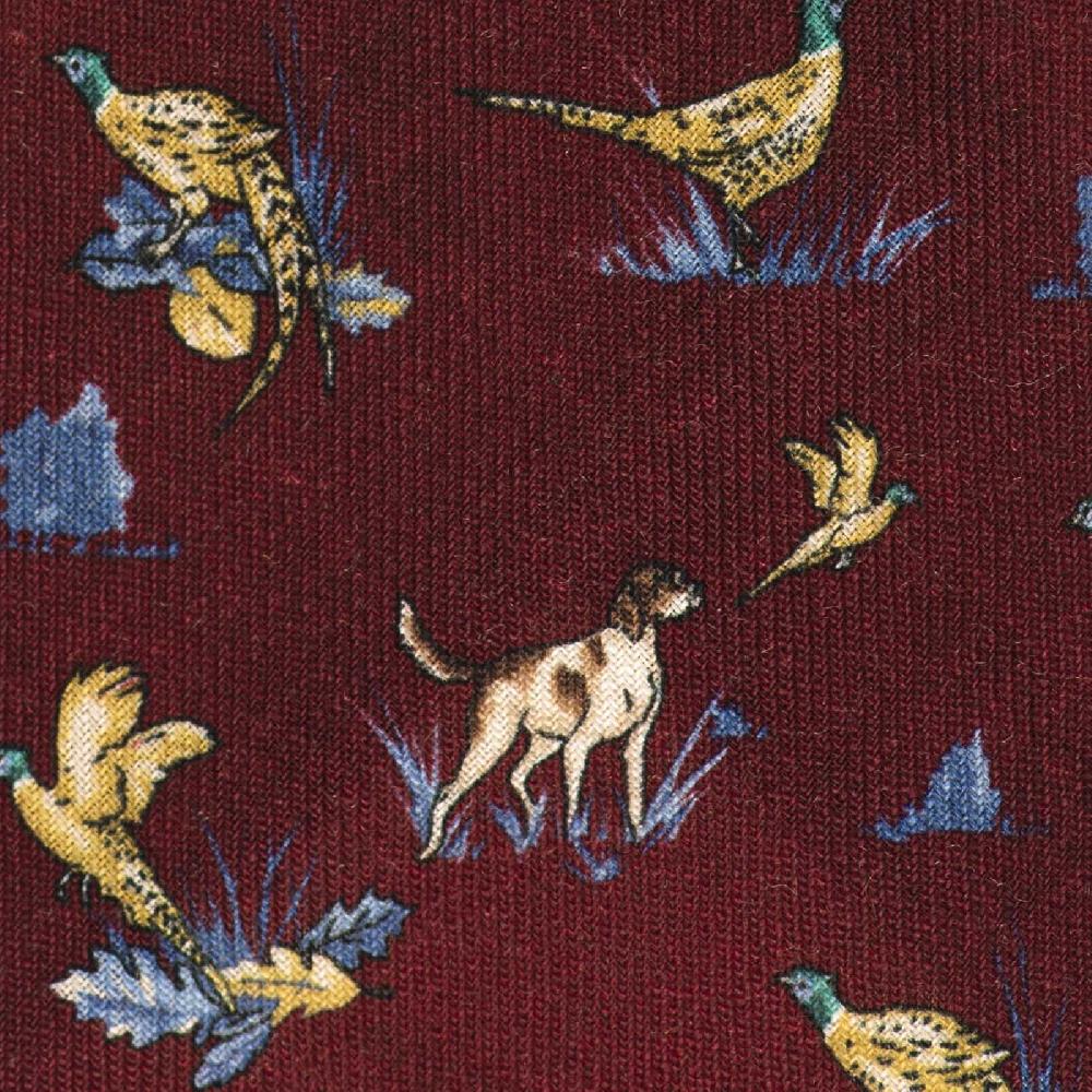 Rubinacci Cravatta in twill di lana bordeaux con stampa cane Rilascio limitato
