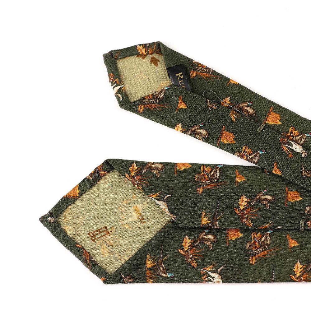 Rubinacci Cravatta in twill di lana verde con stampa cane Ultimi tre giorni