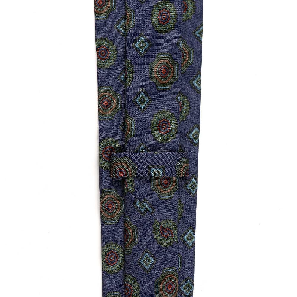 Rubinacci Cravatta in twill di seta blu con stampa geometrica Ultimi due giorni