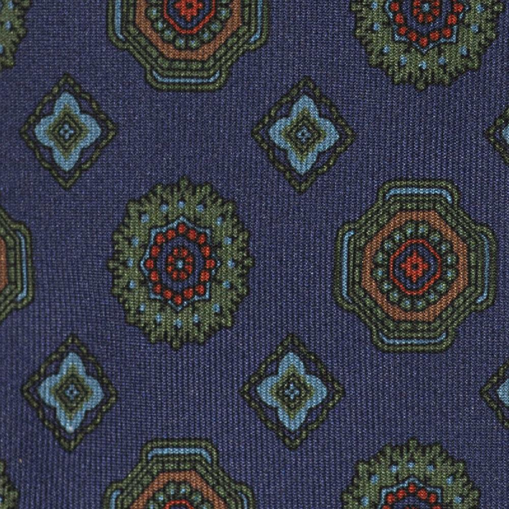 Rubinacci Cravatta in twill di seta blu con stampa geometrica Ultimi due giorni