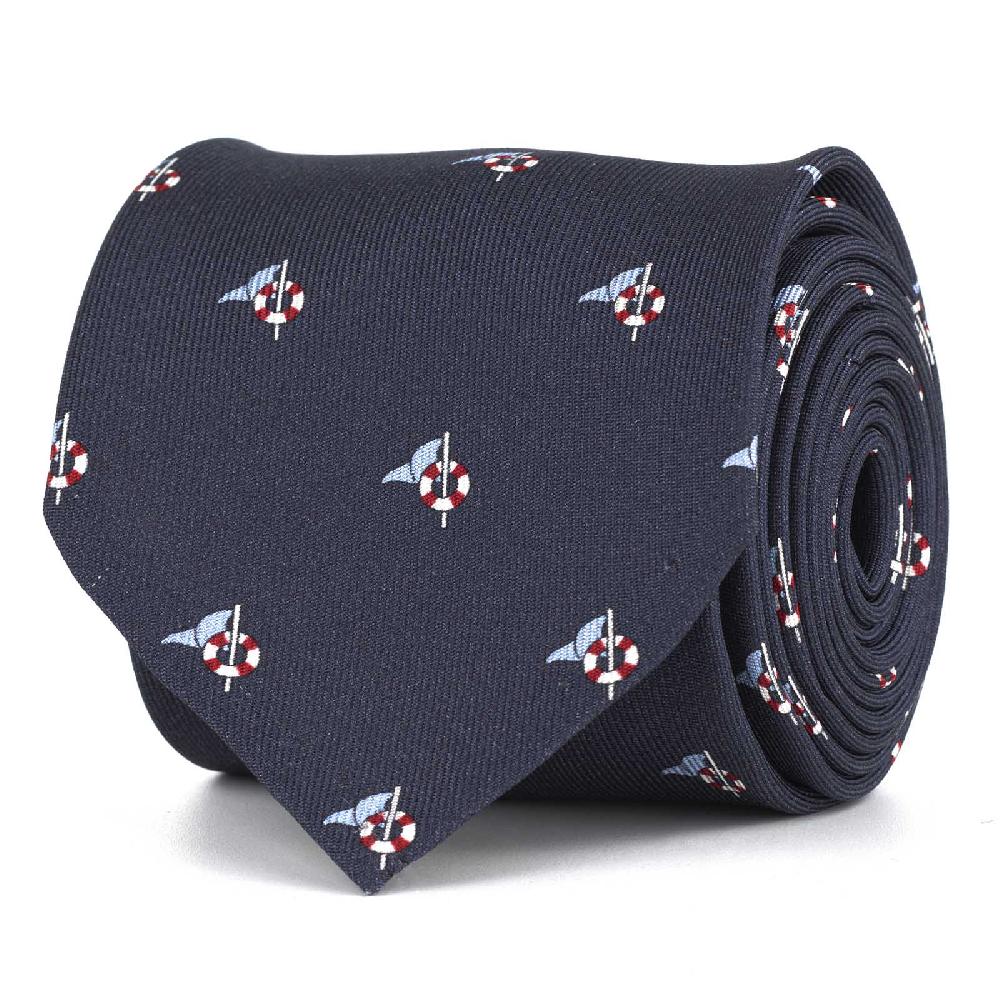 Rubinacci Cravatta in twill di seta blu con stampa delfino Offerta speciale della fabbrica