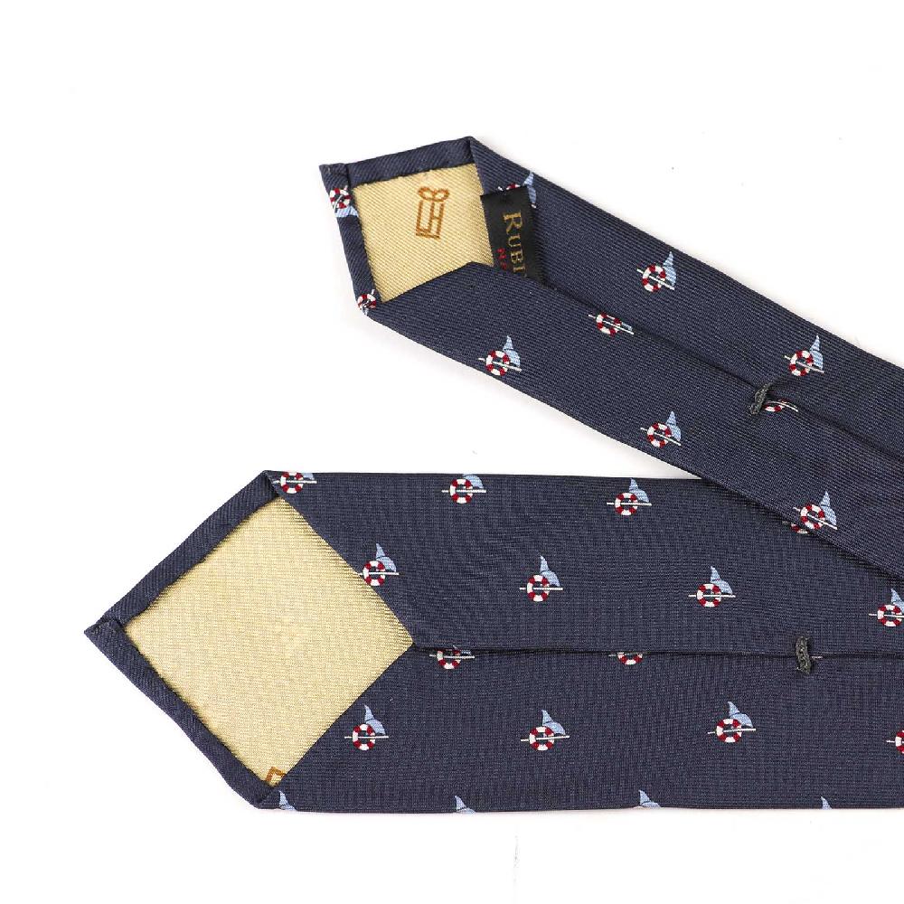 Rubinacci Cravatta in twill di seta blu con stampa delfino Offerta speciale della fabbrica
