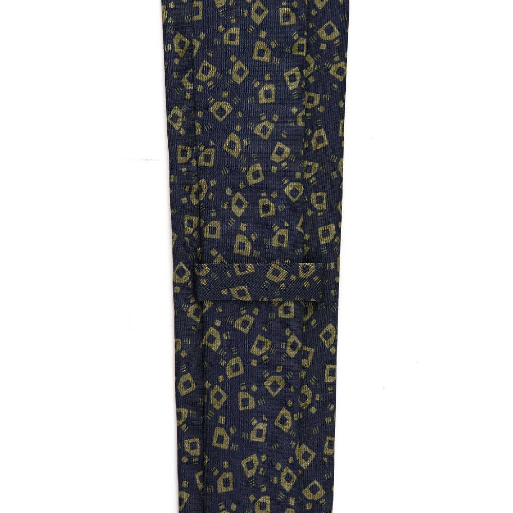 Rubinacci Cravatta in twill di seta navy blu con stampa geometrica Sostegno trimestrale