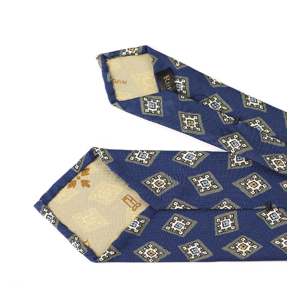 Rubinacci Cravatta in twill di seta bluette con stampa geometrica Enormi sconti