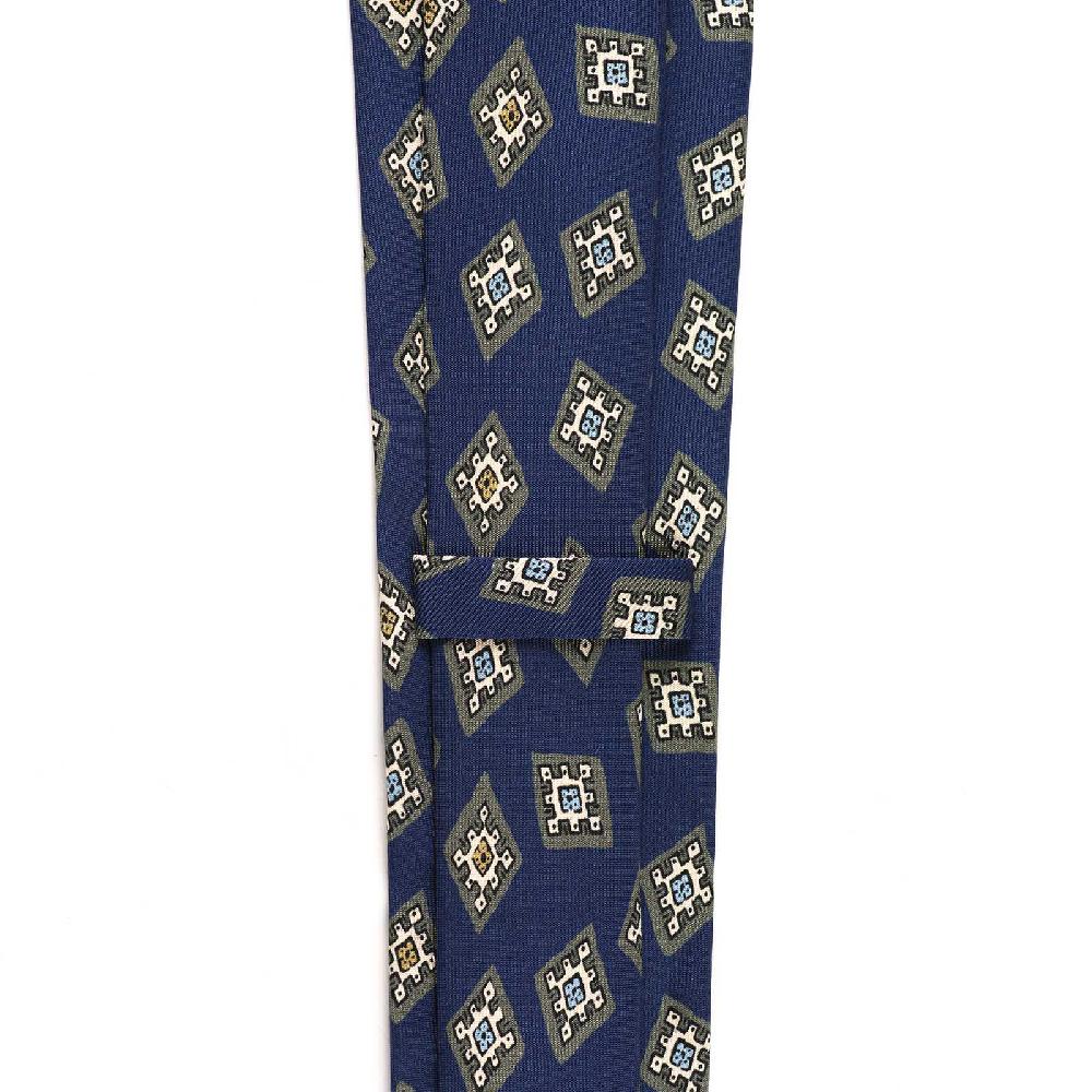 Rubinacci Cravatta in twill di seta bluette con stampa geometrica Enormi sconti