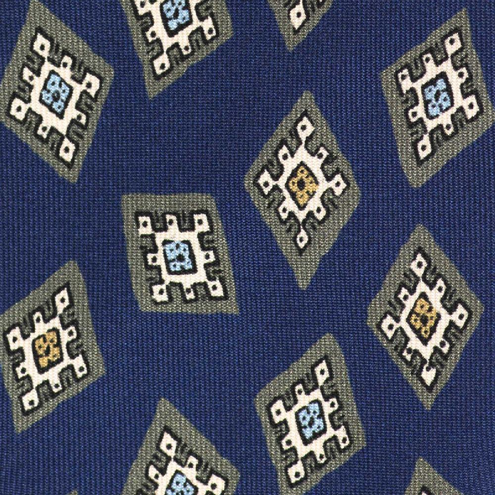 Rubinacci Cravatta in twill di seta bluette con stampa geometrica Enormi sconti