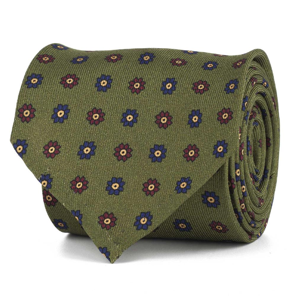 Rubinacci Cravatta in twill di seta verde con stampa floreale 50% di sconto con spedizione gratuita