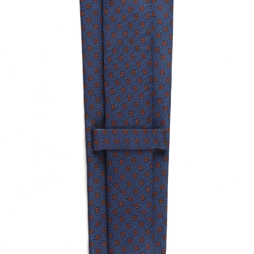 Rubinacci Cravatta in twill di seta blu con stampa geometrica Trasporto libero internazionale