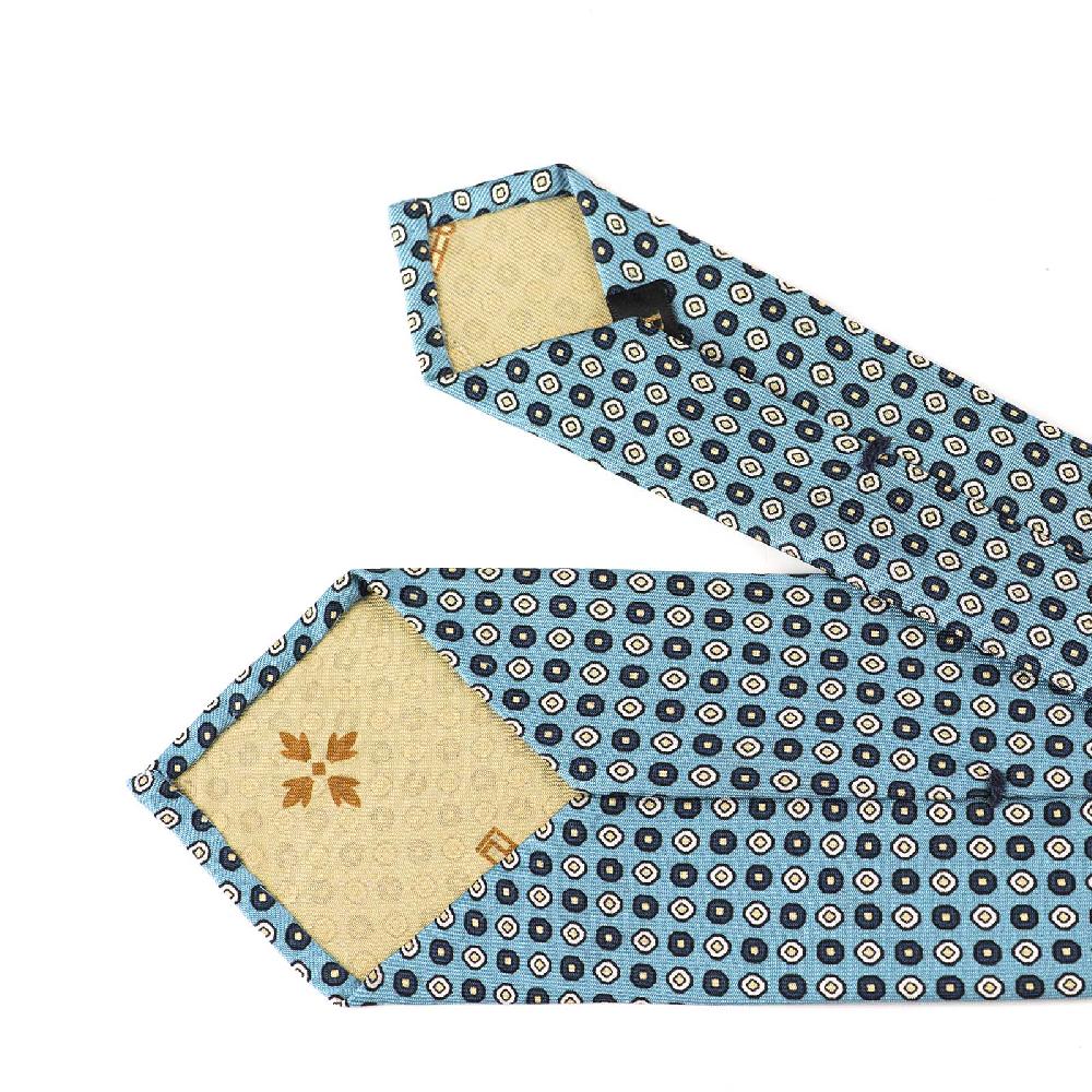 Rubinacci Cravatta in twill di seta turchese con stampa geometrica Officina