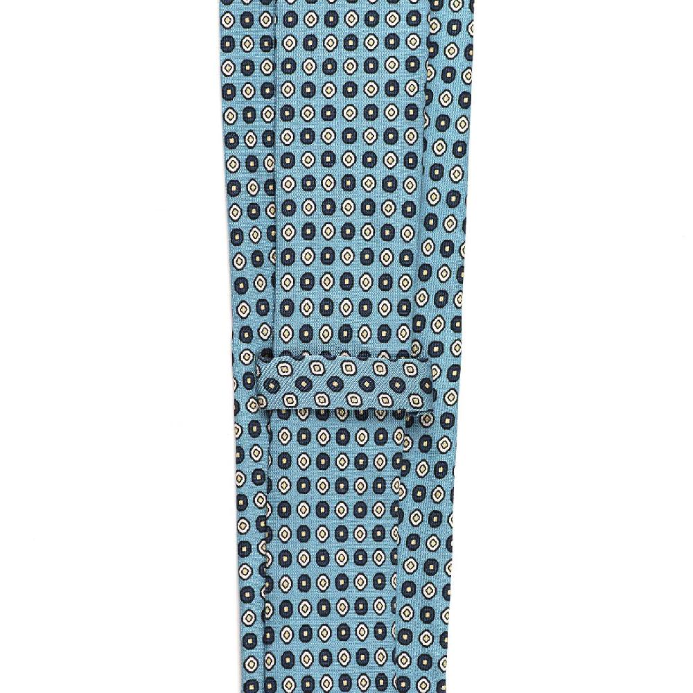 Rubinacci Cravatta in twill di seta turchese con stampa geometrica Officina