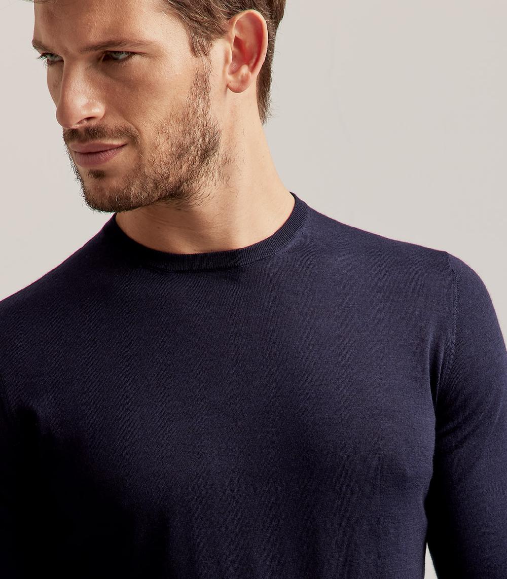 S.Moritz GIROCOLLO LANA SETA CASHMERE - BLU NAVY Nuovo
