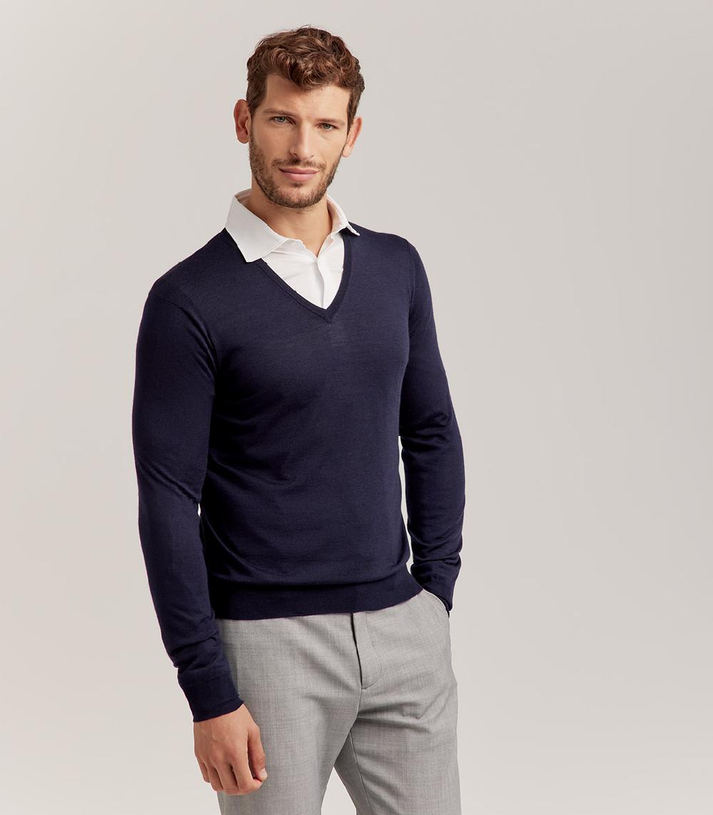 S.Moritz COLLO V LANA SETA CASHMERE - BLU NAVY Soddisfazione Garantita
