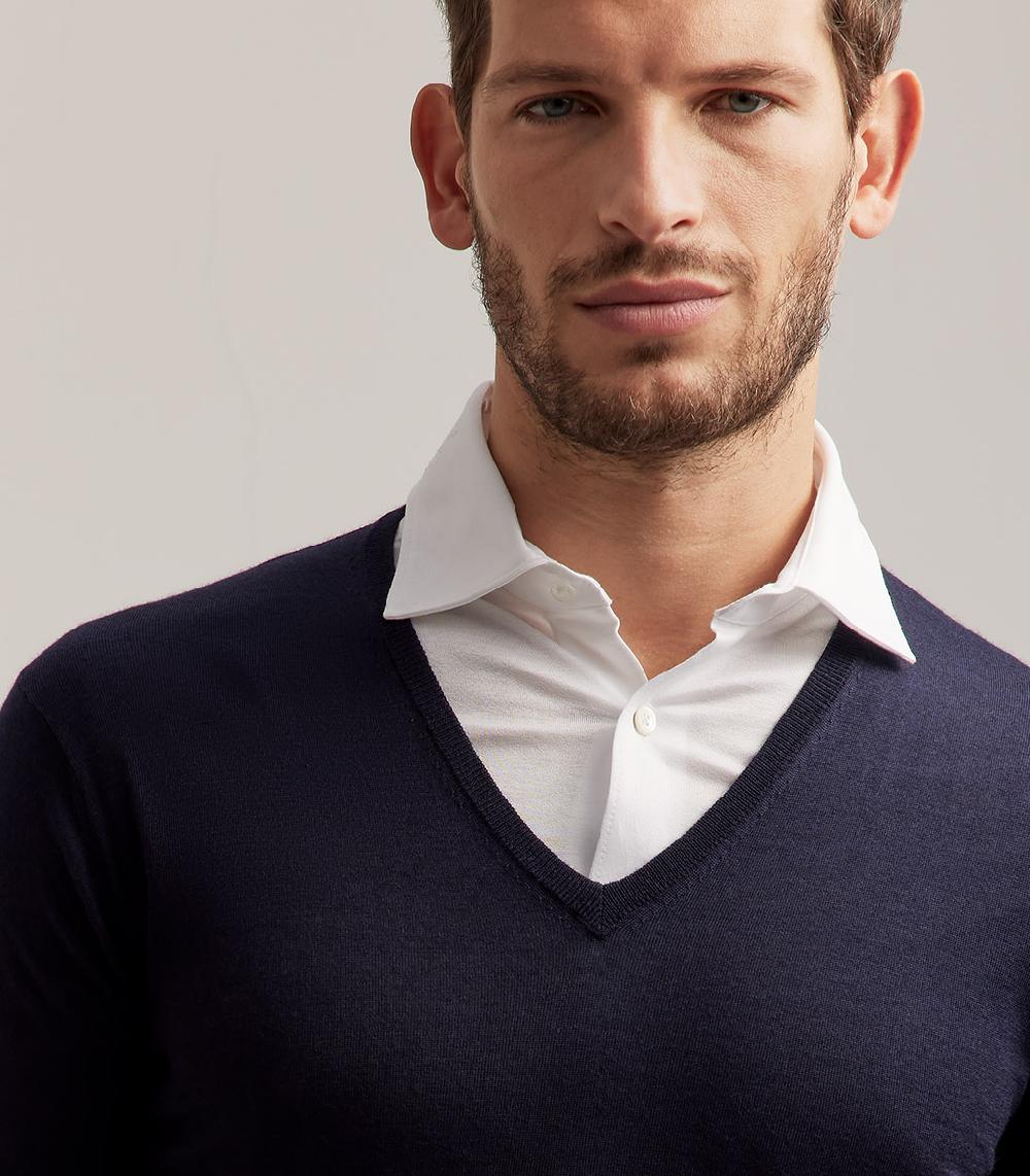 S.Moritz COLLO V LANA SETA CASHMERE - BLU NAVY Soddisfazione Garantita