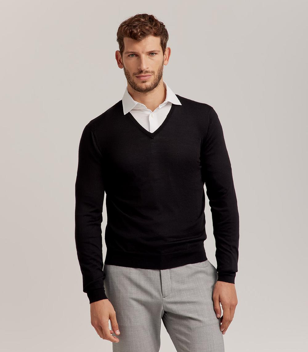 S.Moritz COLLO V LANA SETA CASHMERE - NERO Qualità Garantita
