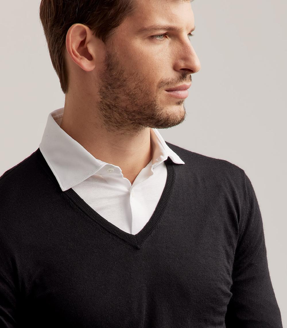 S.Moritz COLLO V LANA SETA CASHMERE - NERO Qualità Garantita