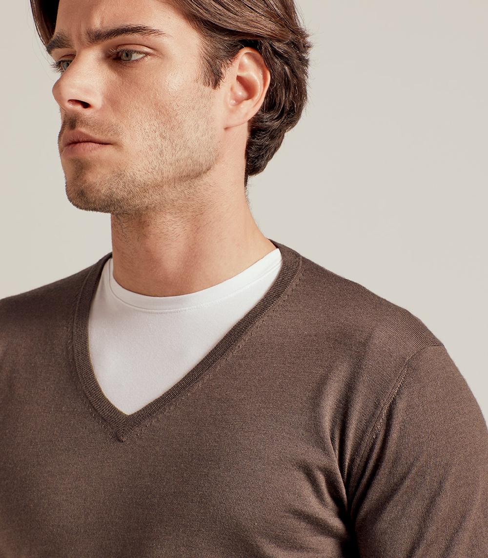 S.Moritz COLLO V LANA SETA CASHMERE - CACAO Acquista Ora