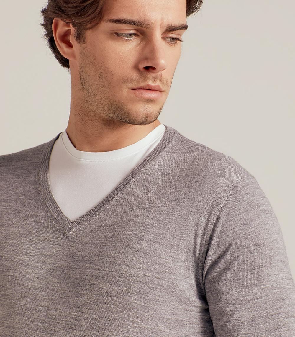 S.Moritz COLLO V LANA SETA CASHMERE - GRIGIO Consegna Veloce