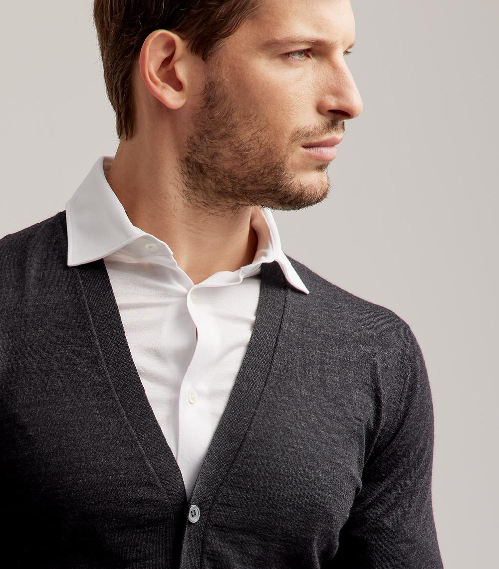S.Moritz CARDIGAN BOTTONI ROYAL MERINO - GRIGIO ANTRACITE In Vendita