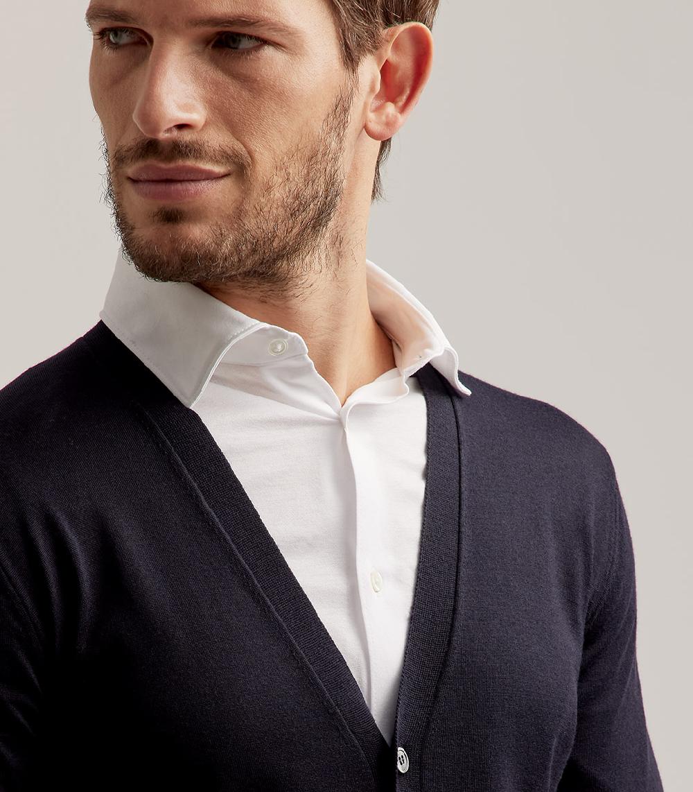 S.Moritz CARDIGAN BOTTONI ROYAL MERINO - BLU NAVY Offerte