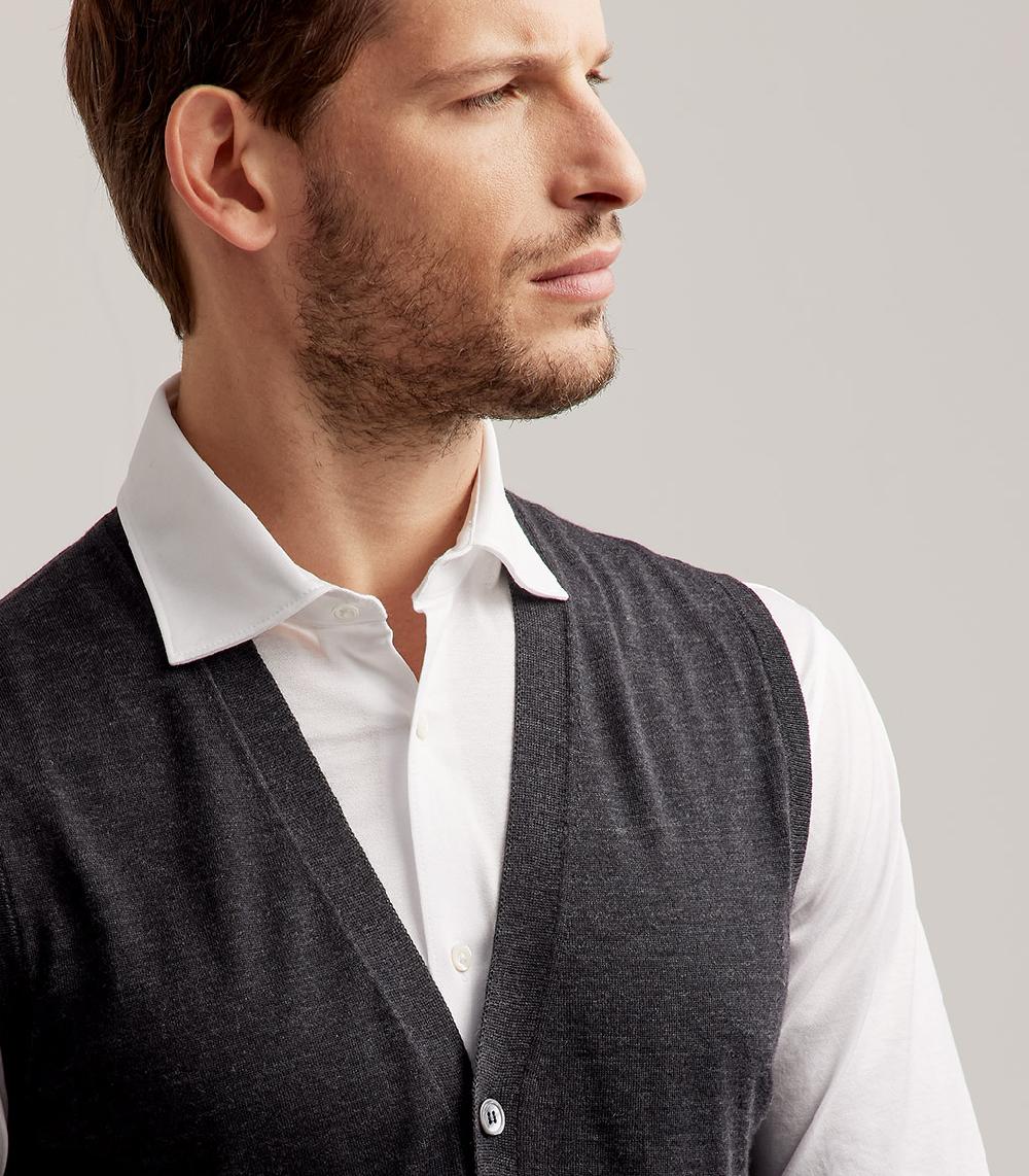 S.Moritz GILET BOTTONI ROYAL MERINO - GRIGIO ANTRACITE Vendita Calda