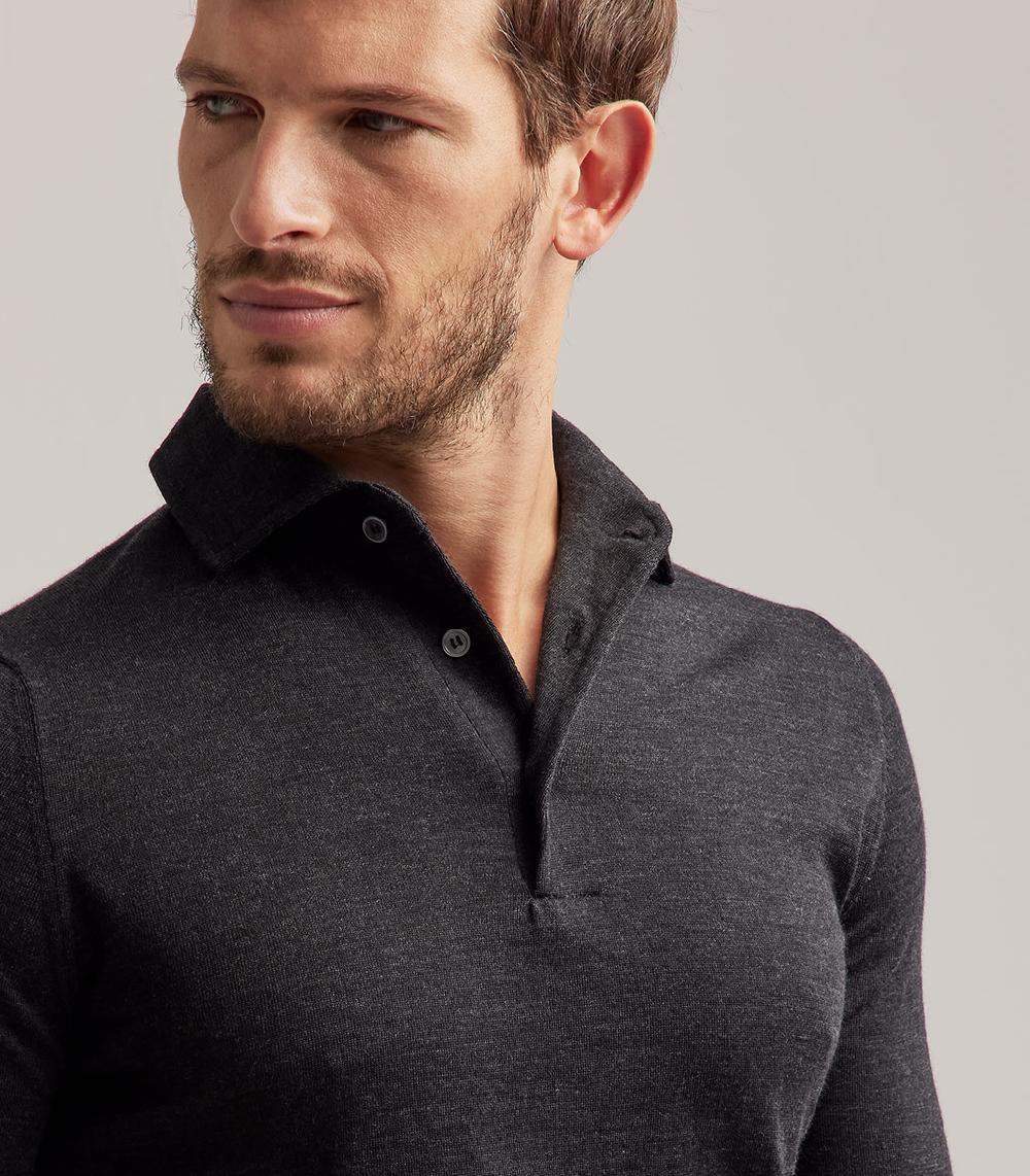 S.Moritz POLO COLLO CAMICIA ROYAL MERINO - GRIGIO ANTRACITE Negozio