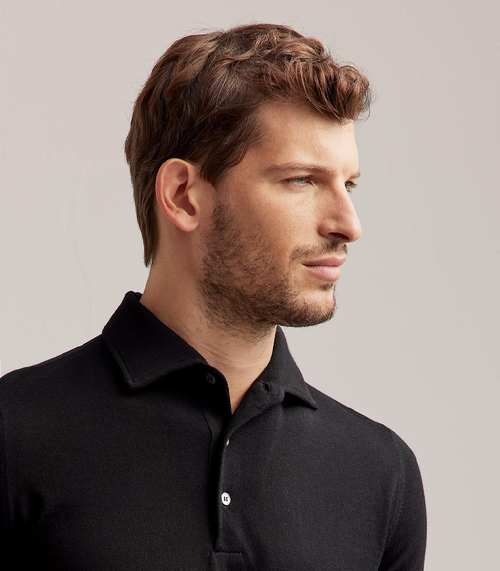 S.Moritz POLO COLLO CAMICIA ROYAL MERINO - NERO In Saldo