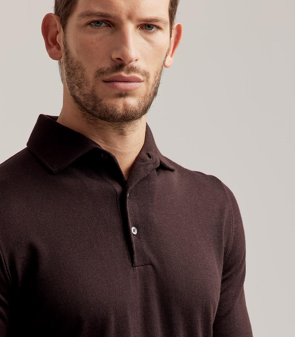S.Moritz POLO COLLO CAMICIA ROYAL MERINO - TESTA DI MORO Nuova