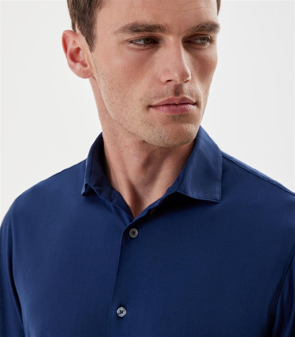 S.Moritz Camicia blu da uomo in cotone crepe | S.Moritz Sito Ufficiale Promozione