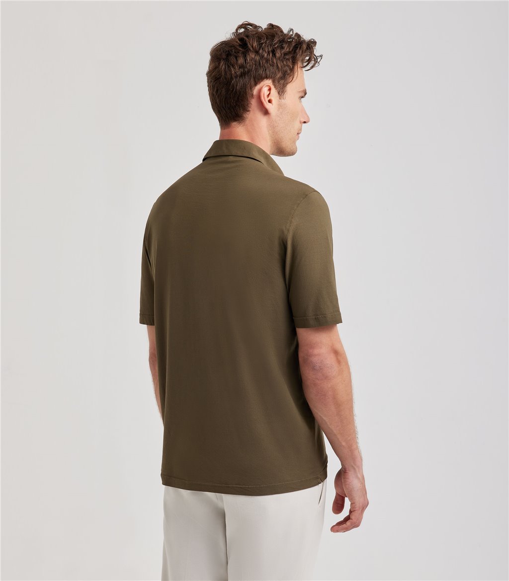 S.Moritz Polo verde militare da uomo in cotone crepe | S.Moritz Sito Ufficiale Nuova