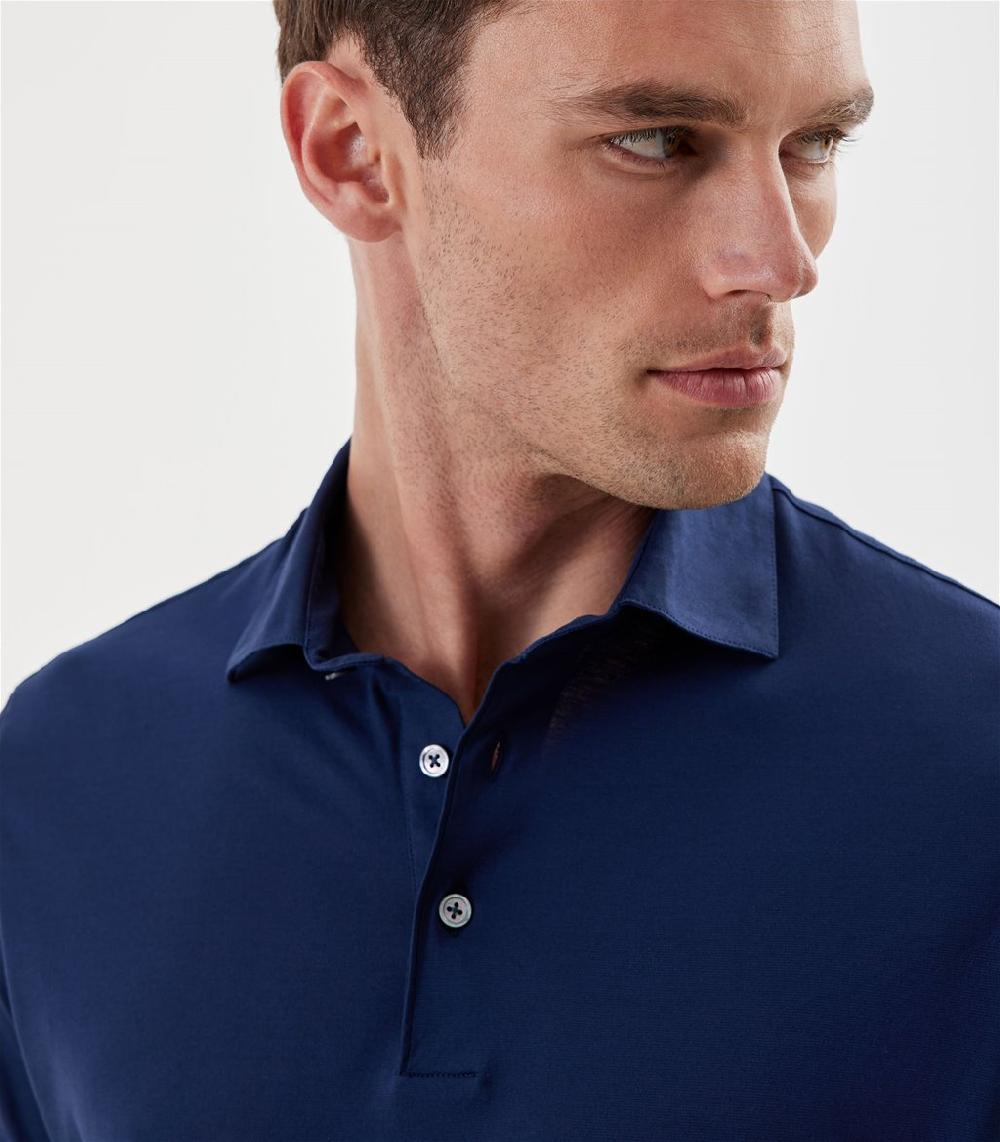 S.Moritz Polo indaco da uomo in cotone crepe | S.Moritz Sito Ufficiale Moda