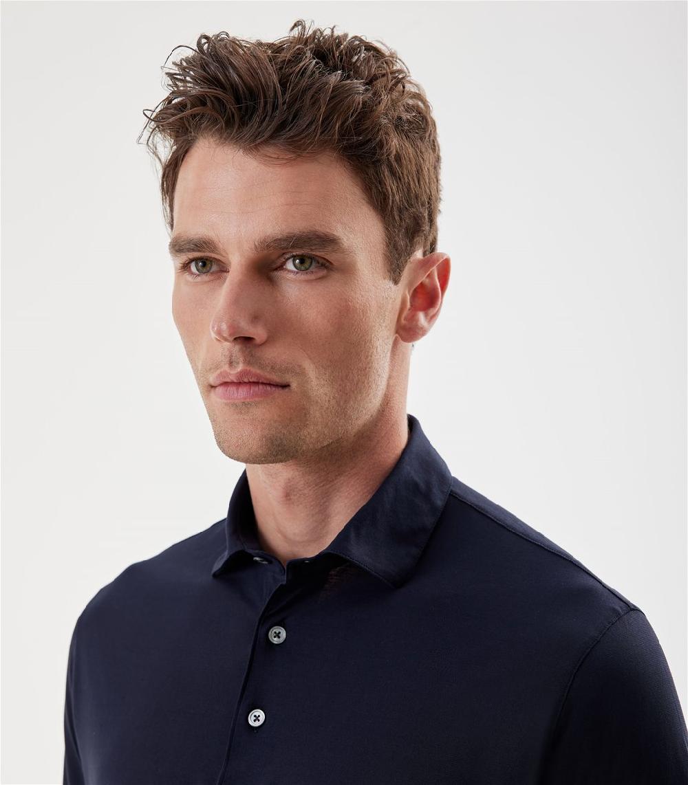 S.Moritz Polo blu navy da uomo in cotone crepe | S.Moritz Sito Ufficiale 2025