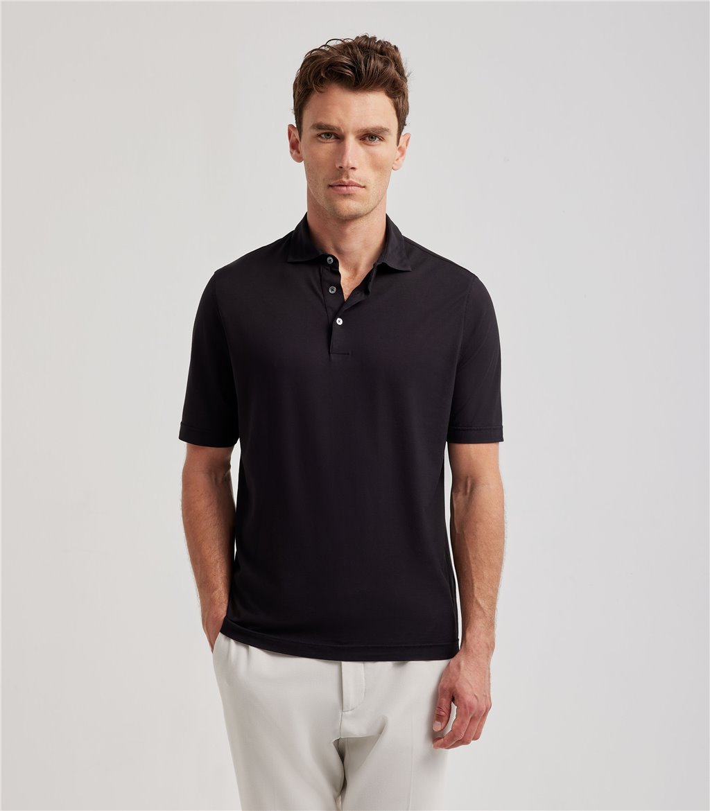 S.Moritz Polo nera da uomo in cotone crepe | S.Moritz Sito Ufficiale 2025