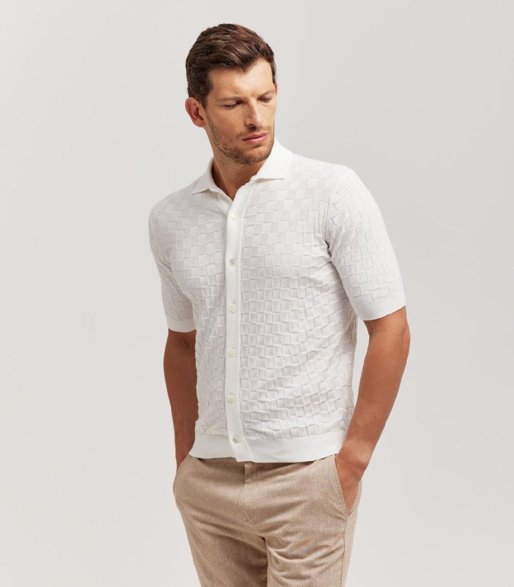 S.Moritz T-SHIRT COLLO CAMICIA PUNTO QUADRETTO - COTONE Vendita Calda