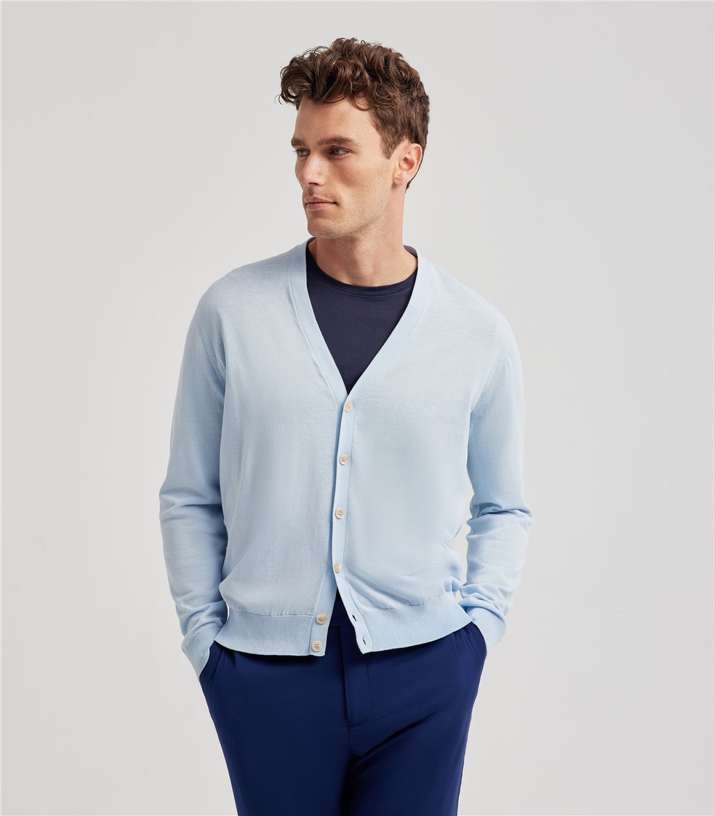 S.Moritz Cardigan da uomo in cotone blu polvere | S.Moritz Sito Ufficiale 2025