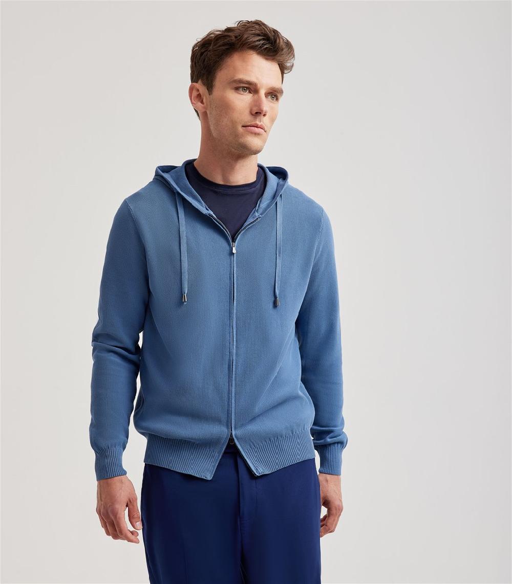 S.Moritz Felpa con cappuccio da uomo con zip blu | S.Moritz Sito Ufficiale In Linea