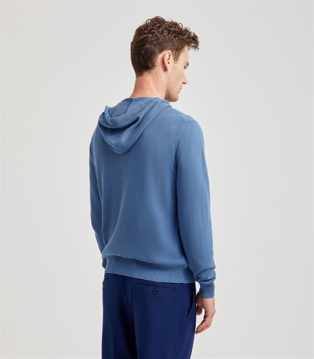 S.Moritz Felpa con cappuccio da uomo con zip blu | S.Moritz Sito Ufficiale In Linea