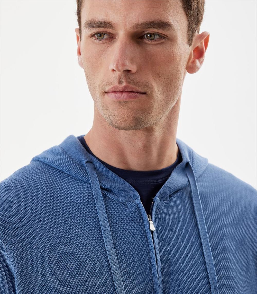 S.Moritz Felpa con cappuccio da uomo con zip blu | S.Moritz Sito Ufficiale In Linea