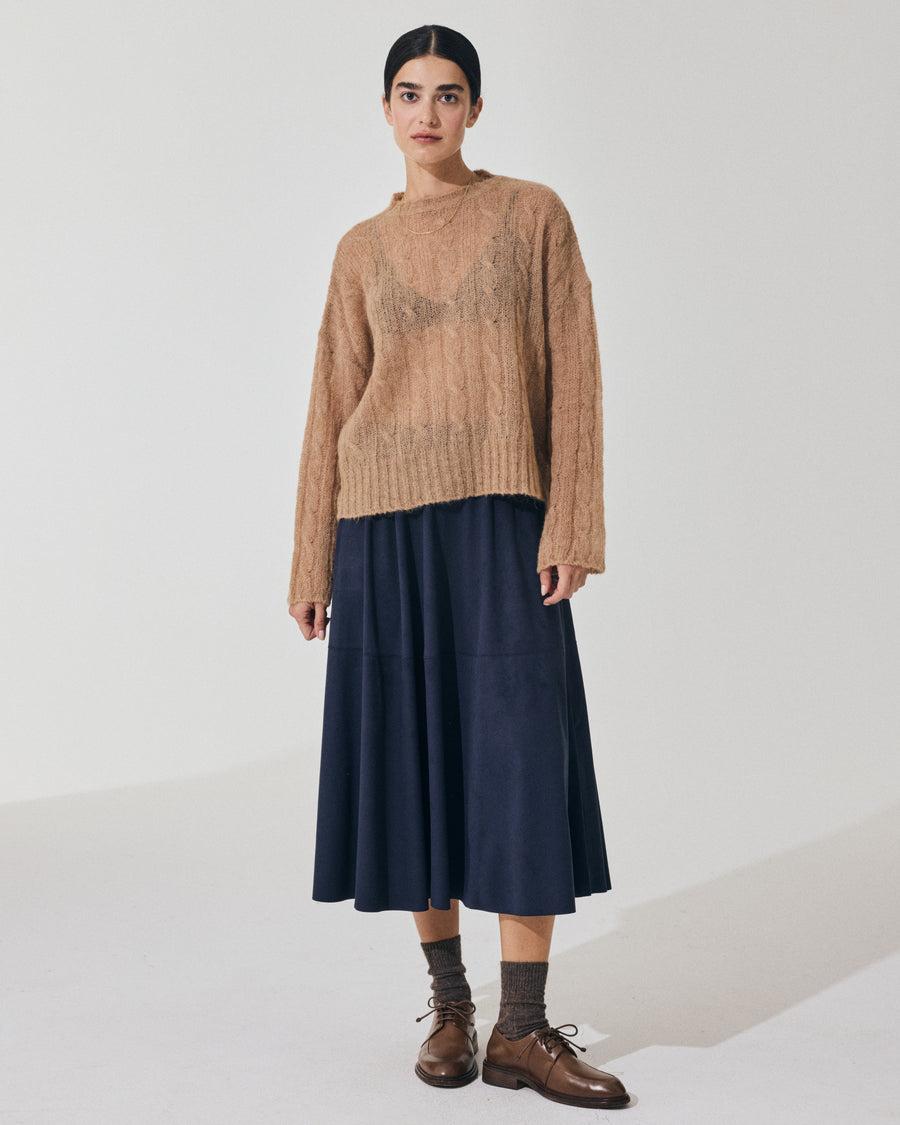 Scaglione ROUND NECK BOXY CABLES ULTRALIGHT CARAMEL Consegna Veloce