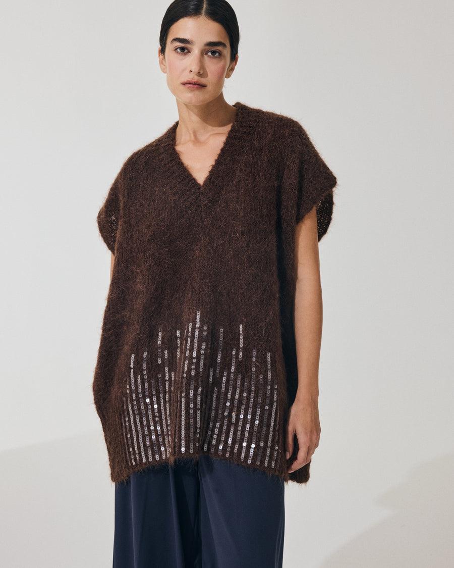 Scaglione PONCHO V PAILLETTES EBANO Sottocosto