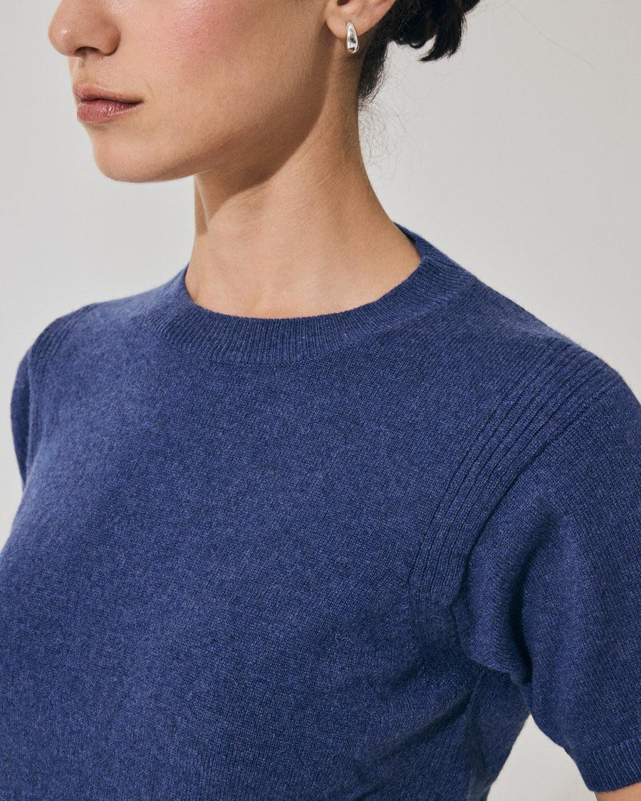 Scaglione T-SHIRT RIBBED SIDES DENIM Sconto