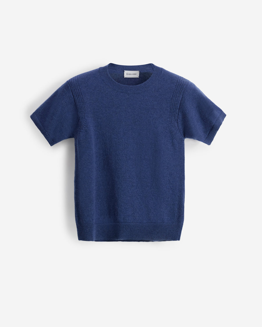 Scaglione T-SHIRT RIBBED SIDES DENIM Sconto