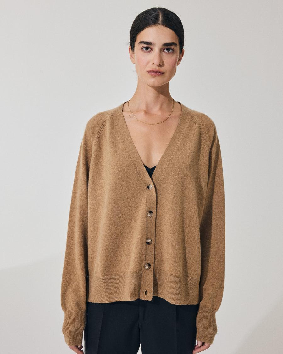 Scaglione CARDIGAN RAGLAN RIBBED SIDES CARAMEL Economico