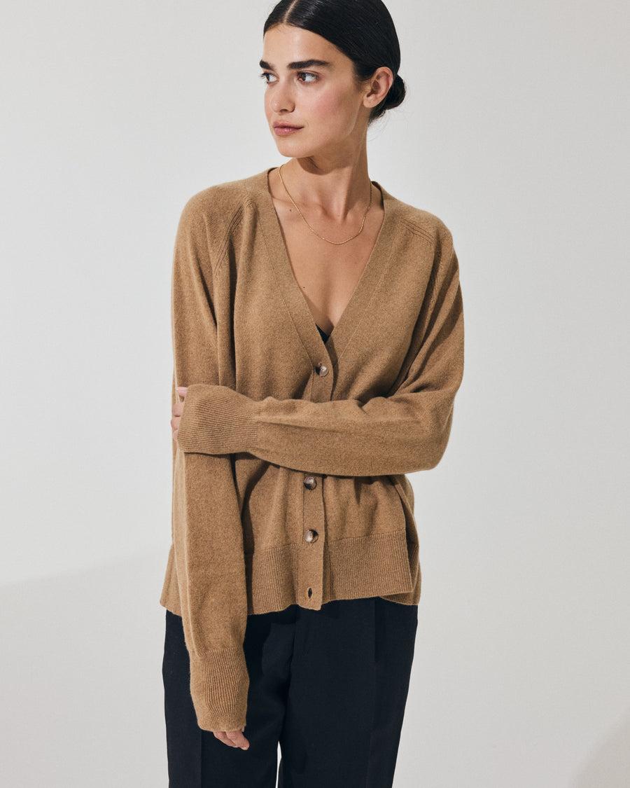 Scaglione CARDIGAN RAGLAN RIBBED SIDES CARAMEL Economico