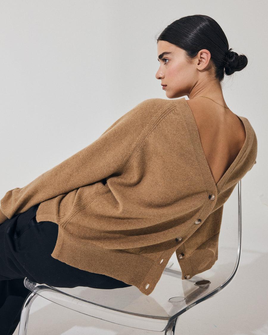 Scaglione CARDIGAN RAGLAN RIBBED SIDES CARAMEL Economico