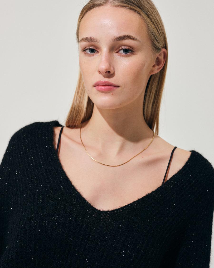 Scaglione V.NECK RAGLAN GLITTER BLACK In Linea