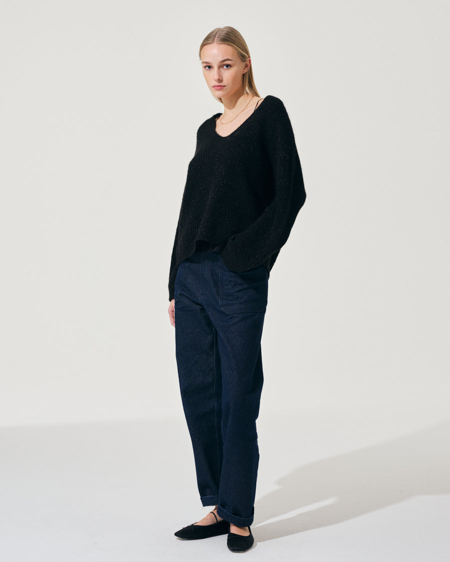 Scaglione V.NECK RAGLAN GLITTER BLACK In Linea