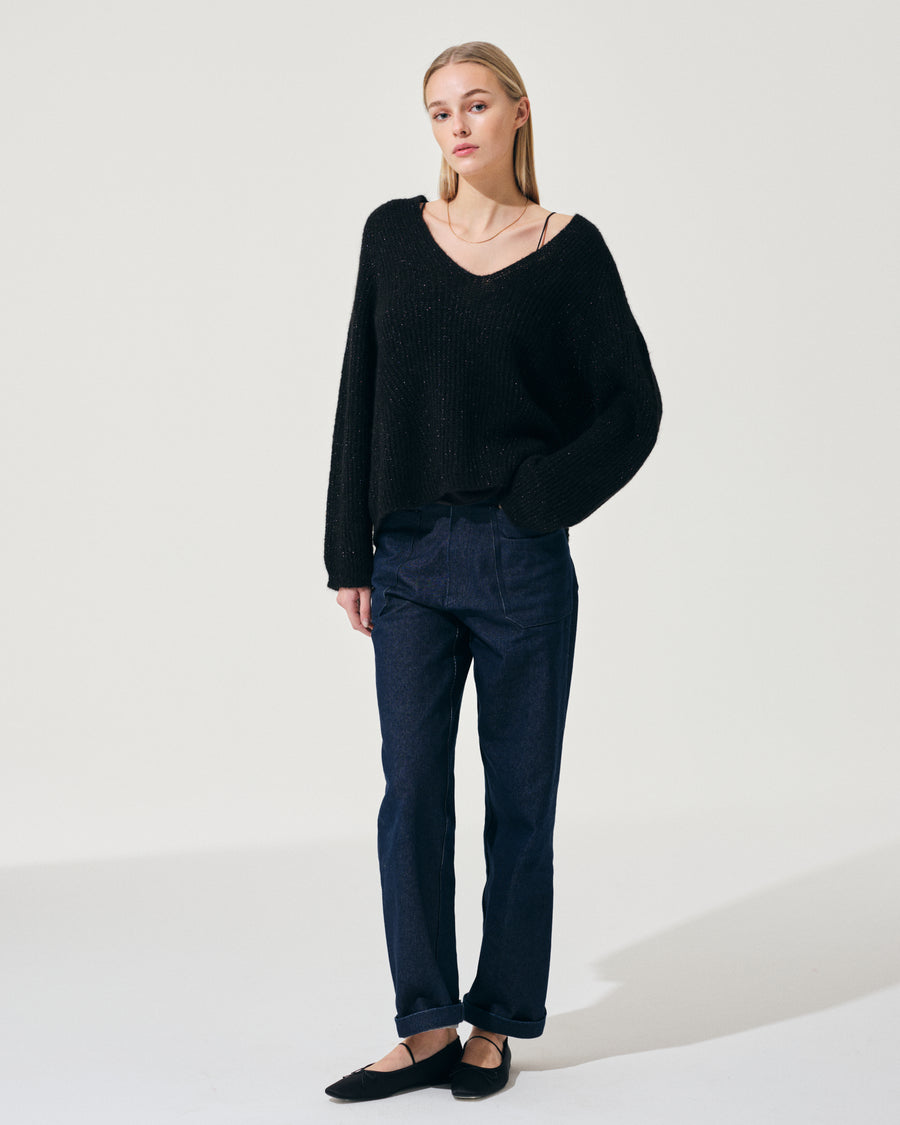 Scaglione V.NECK RAGLAN GLITTER BLACK In Linea