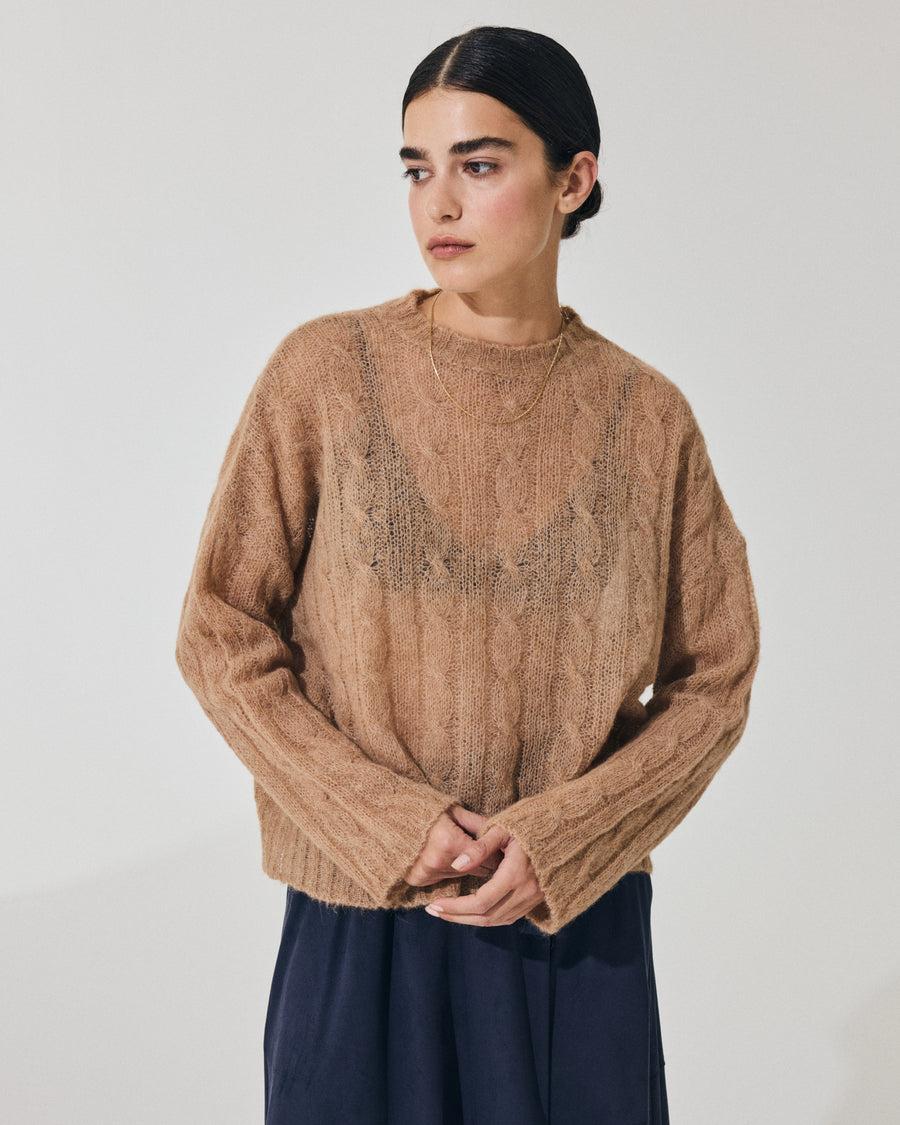 Scaglione ROUND NECK BOXY CABLES ULTRALIGHT CARAMEL Nuovo