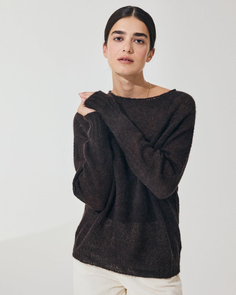 Scaglione BOAT NECK BOXY RAGLAN SEAMLESS EBANO Qualità